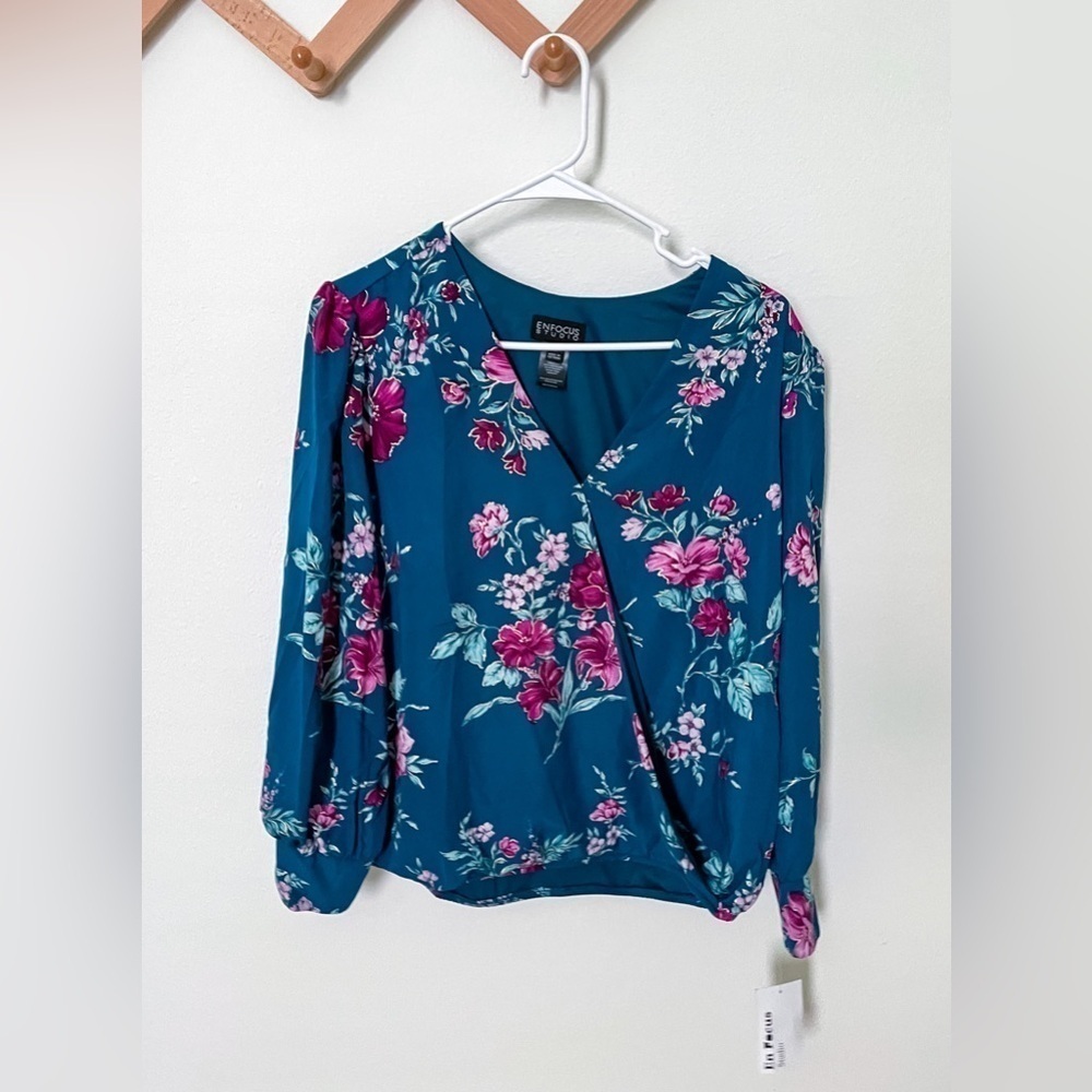 Enfocus Studio | Women’s Blue Green Floral Blouse‎